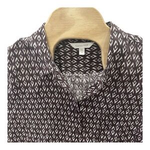 Garnet Hill Top Womens 18 Chocolate Aztec Print Long Sleeve Button Up Linen Ikat